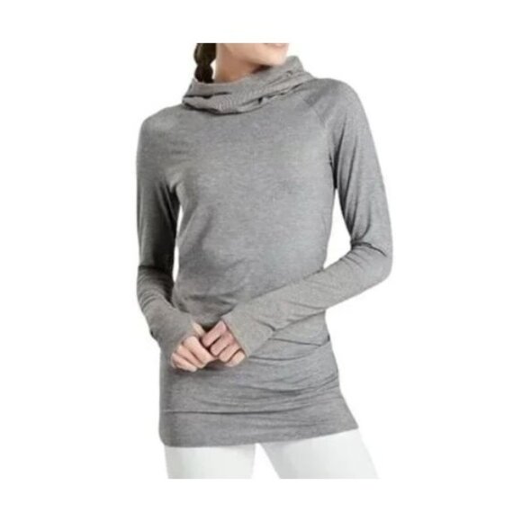 Athleta US Women's Size XS Essence Hooded Tunic Long Sleeve Gray Stretch - Picture 1 of 13